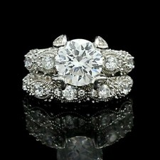 2Ct White Round CZ Engagement Wedding Ring Set In Solid 925 Sterling Silver