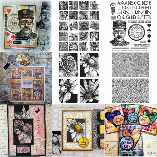 Clear Rubber Stamps Set - Cartoon Rose Flowers Butterflies Wall Clock Patterns For Card Making