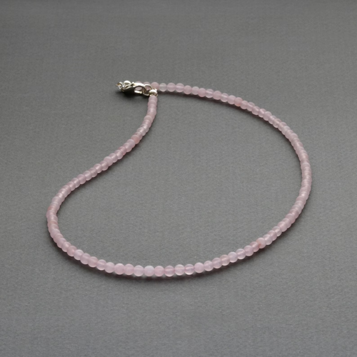 A++ Rose Quartz Micro Faceted Round Tiny Beads 24" Beautiful Choker Necklace - Picture 3 of 10