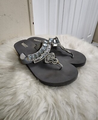 Mixit Gray Rhinestone Strap Platform Wedge Sandals Flip Flops