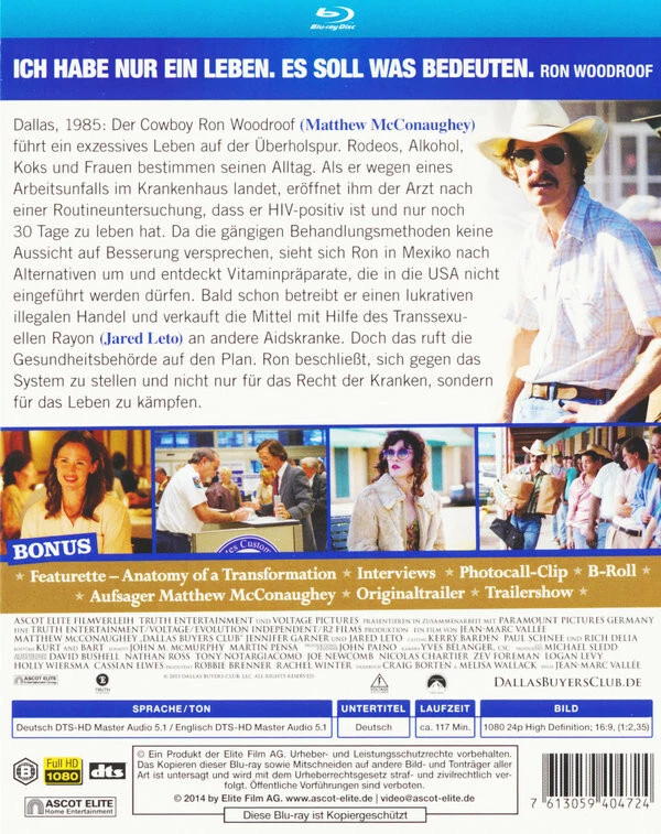 Dallas Buyers Club - Matthew McConaughey  Jennifer Garner - Blu-ray Disc OVP NEU - Bild 2 von 2