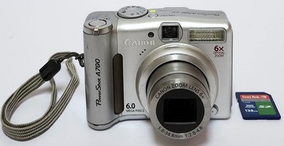 Canon PowerShot A700 6.0MP Digital Camera Silver Tested W/Batteries, Memory Card