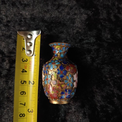 Cloisonne Vase Asian Pink Green Floral Vintage Doll House Dollhouse Miniature - Picture 10 of 10