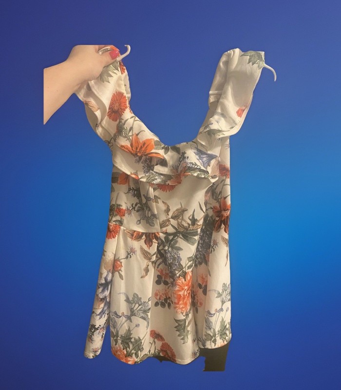 White with Colorful Floral Romper Women Small One-piece dress with shorts 