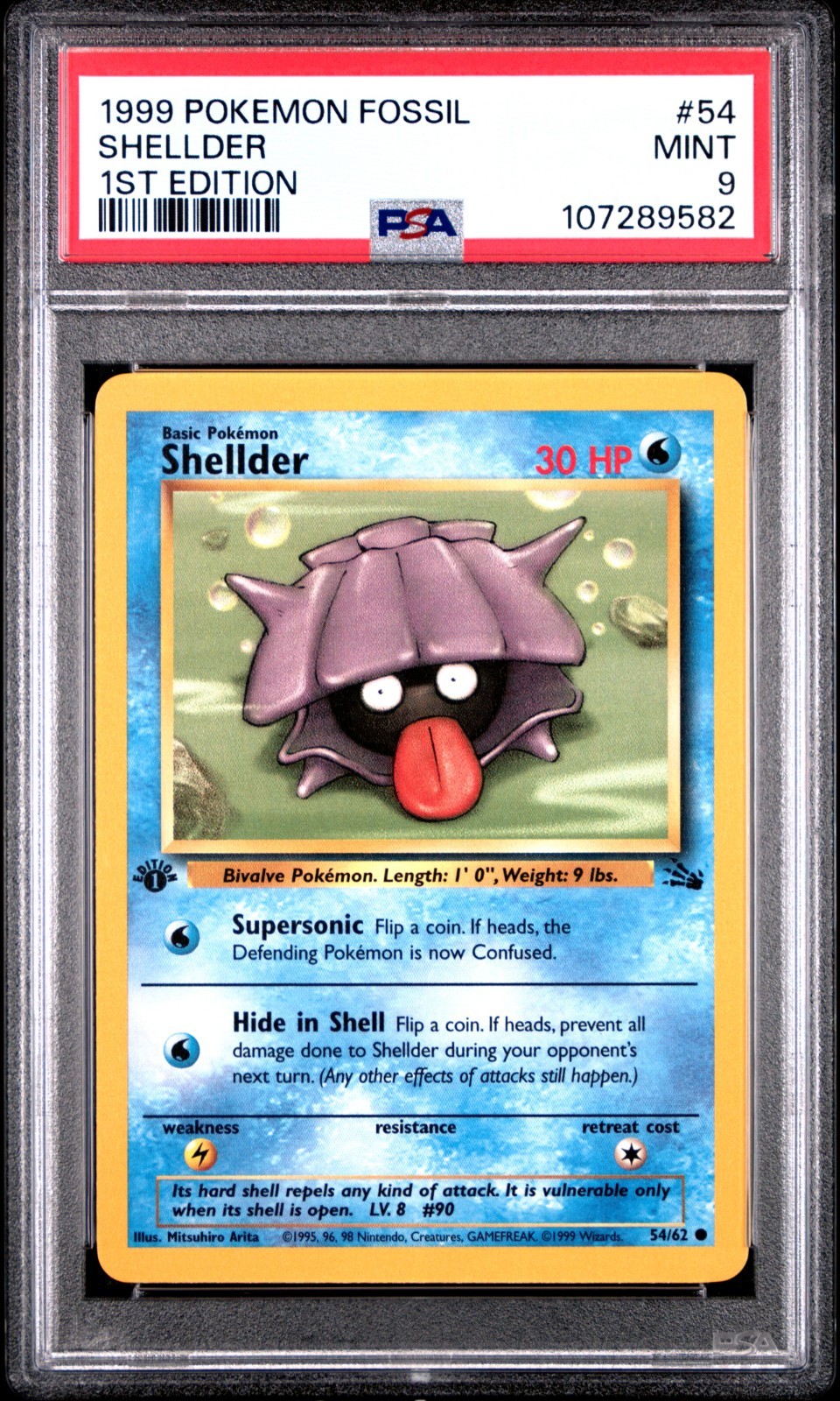 PSA 9 MINT 1999 POKEMON FOSSIL 54 SHELLDER 1ST EDITION ENGLISH