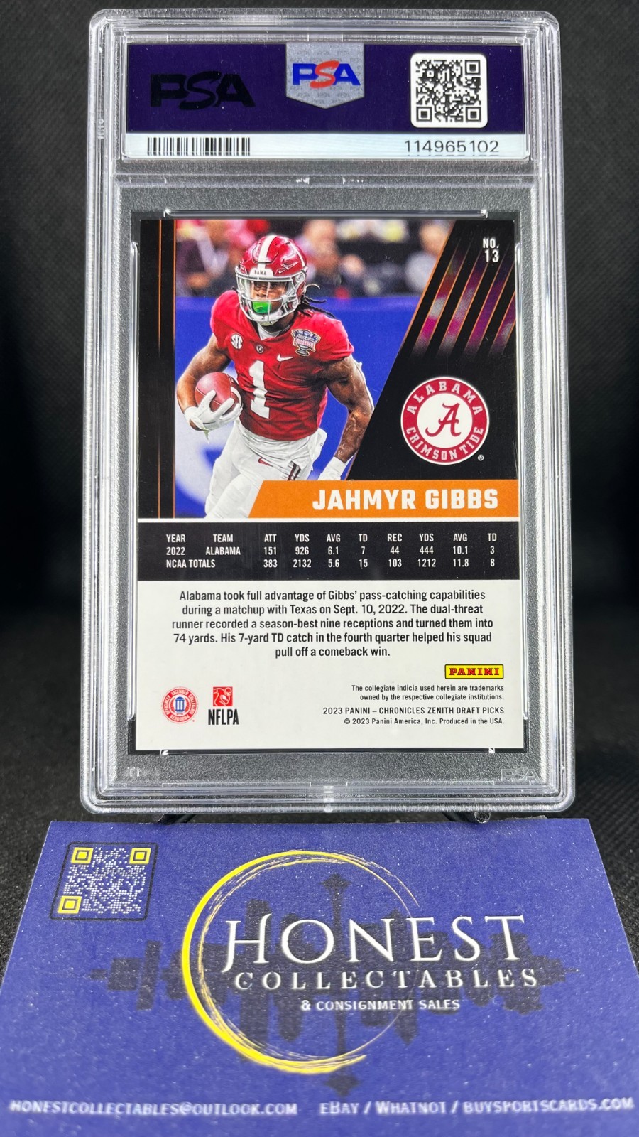 Jahmyr Gibbs /11 (RC, SP) Grade PSA 8 - 2023 Panini Zenith Cracked Ice /11 #13 view 3