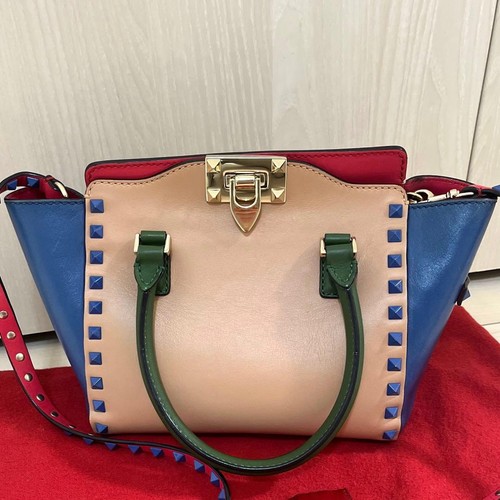 VALENTINO GARAVANI Women Rockstud Shoulder Hand bag 2Way Leather Beige Blue Red