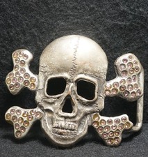 WI07157 VINTAGE 1970s SKULL CROSSBONES SKELETON ARTWORK MENS BELT BUCKLE