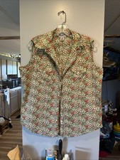 Vtg 90s Wrangler Green Floral Button Down Sleeveless Top Wrancher Size Xl