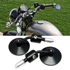 UK BLACK ROUND UNIVERSAL MOTORCYCLE BAR END MIRRORS MOTORBIKE REARVIEW 7/8 INCH