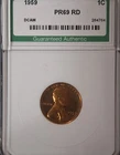 1959 Lincoln 1C Uncirculated Wheat Proof Cent Uncertified ANI