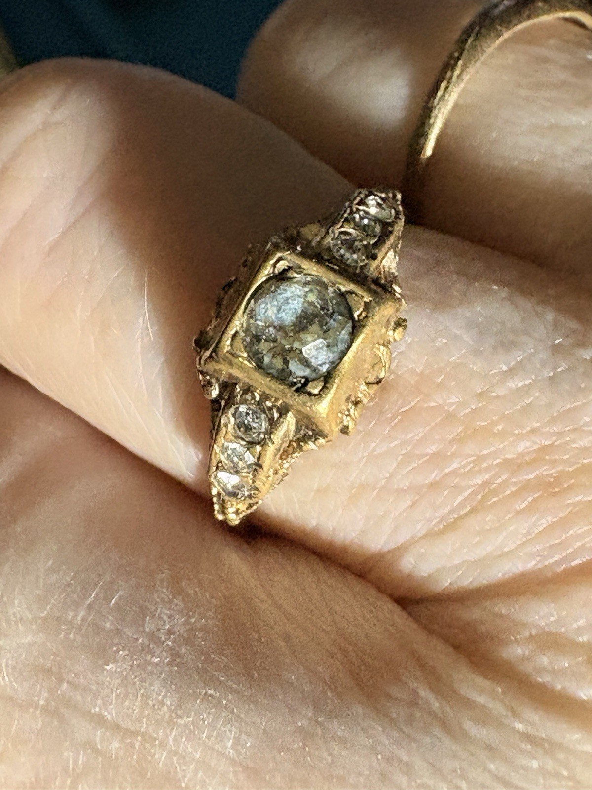 Antique Victorian Paste Ring Closed Back Paste St… - image 1