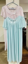 MISS ELAINE 2 Classic Nylon Flutter Sleeve Nightgowns Embroidered Silky M NWOT