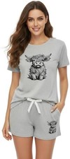 Women's Highland Cow Print 3-Piece Western Pajama Set Soft Comfy Loungewear