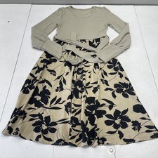 SHEIN Dress Womens Large Beige Black Floral Waffle Knit Top Belted Long Sleeve