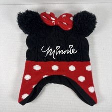 Minnie Mouse Knit Hat With Ears Red Polka Dot Bow OFFICIAL DISNEY