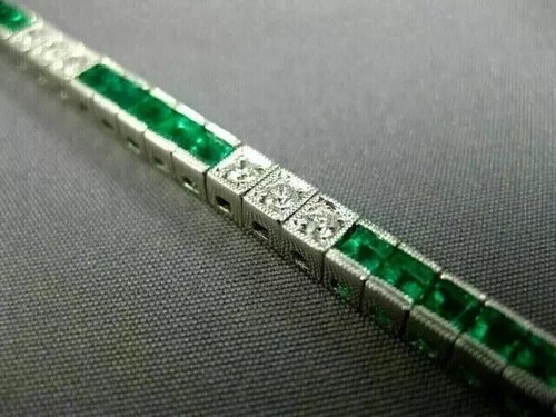 7 Ct Lab Created Emerald & Diamond 14K White Gold Plated Men's Tennis Bracelet - Picture 5 of 8