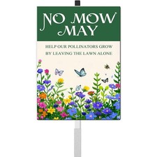 No Mow May Yard Sign with Stakes Do Not Mow Aluminum Lawn Sign Stand for Yard...