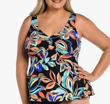 Maxine of Hollywood Empire Tankini Top Swimsuit 20W Multicolor Floral Bright