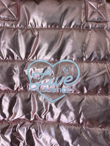 Justice gefütterte Beuteltasche Tasche Handtasche rosa metallic groß selten y2k Mode 26 x 19 Zoll - Bild 2 von 6