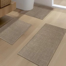  Brown Bathroom Rug Sets 3 Piece, Dark Beige Absorbent Bath Mat for Bathroom 