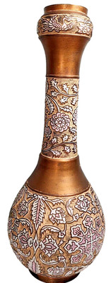 Asian Engraved Copper Vase Floral Motif 20'' Metalwork Vintage Lamp Base 6lbs