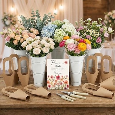  Pcs Flower Bar Buckets Set Kit Bloom Bar Supplies Include Wood Sign 39 White