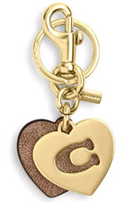 Coach Hearts Key Ring - CZ931 Tan Brown Gold Signature Canvas Metal - NWT