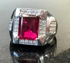 Men  s 925 Sterling Silver Ruby Red Gemstone Ring Size 10