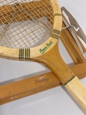 Dunlop Green Flash Wooden Tennis Racket L3 Grip with Dunlop Brace
