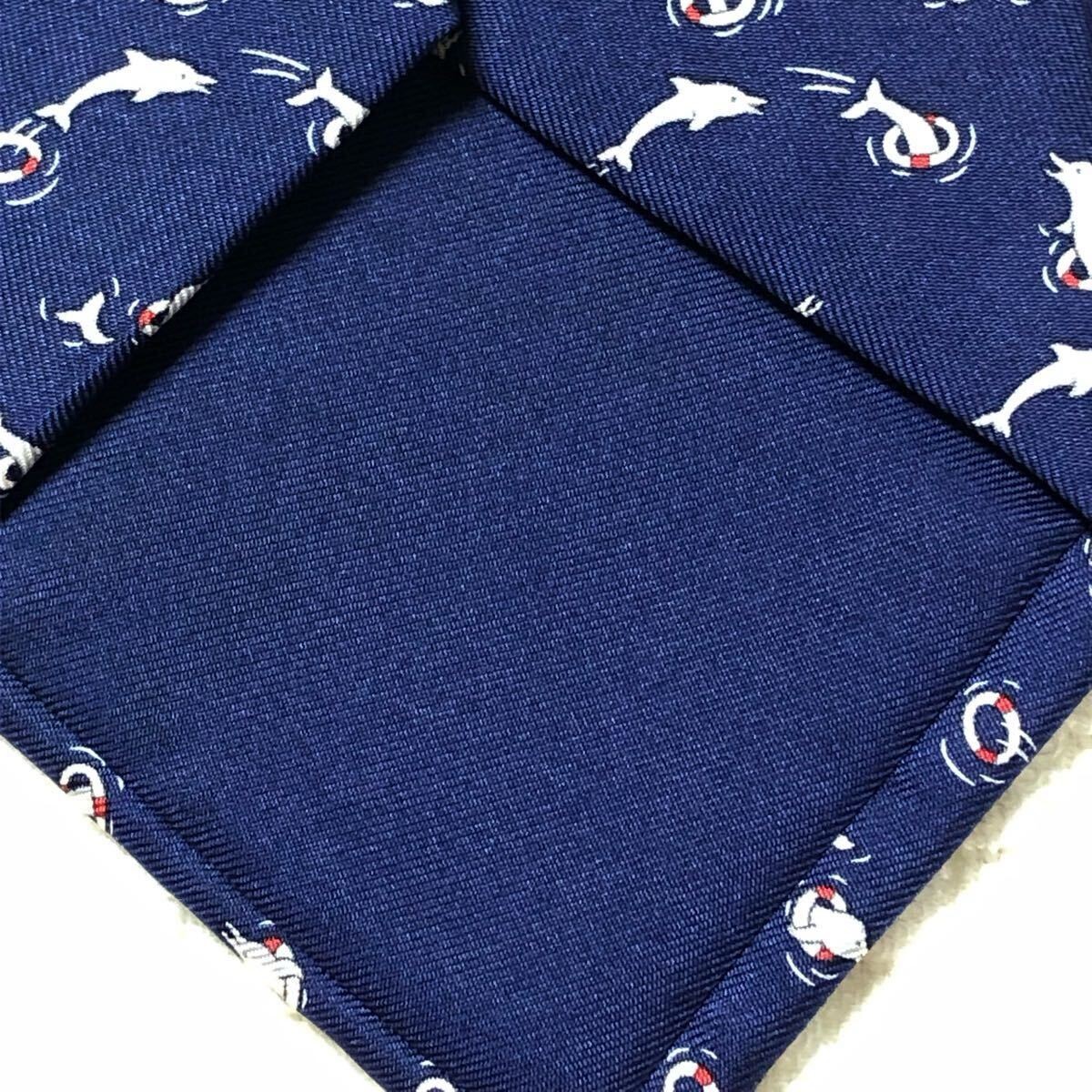 Hermes Silk Dolphin Float Pattern Tie Blue All-Ov… - image 8