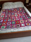 plaid vintage au crochet en laine fait mains 1,30 m sur 1,20 M