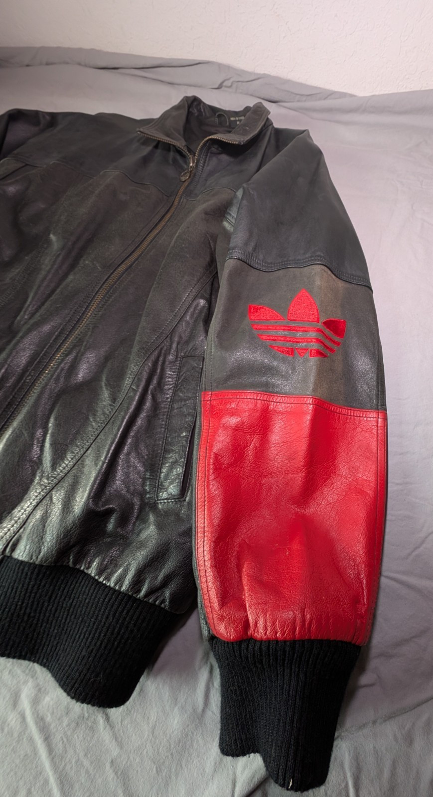 Vintage Adidas Leather A-15 Bomber Jacket Size Medium 80s 90s Run DMC Style image 7