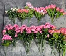 Lot of 34 Pink Roses Tulips Artificial Flowers Summer Flower Stem Fake Flowers