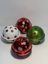 4 Grinch Christmas Ornaments Bells Balls Whimsical Tree Decor Sleigh Bells Set