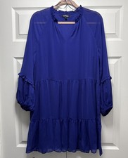 Express Women’s XL Blue Chiffon Ruffle A-Line Dress Balloon Sleeve