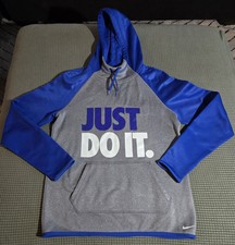 Nike Therma Fit Pullover Sweatshirt Hoodie Womens Small Blue Gray Just Do it