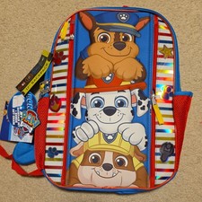 Paw Patrol Nickelodeon Kids 17" Backpack, Blue Stripes Padded NEW 
