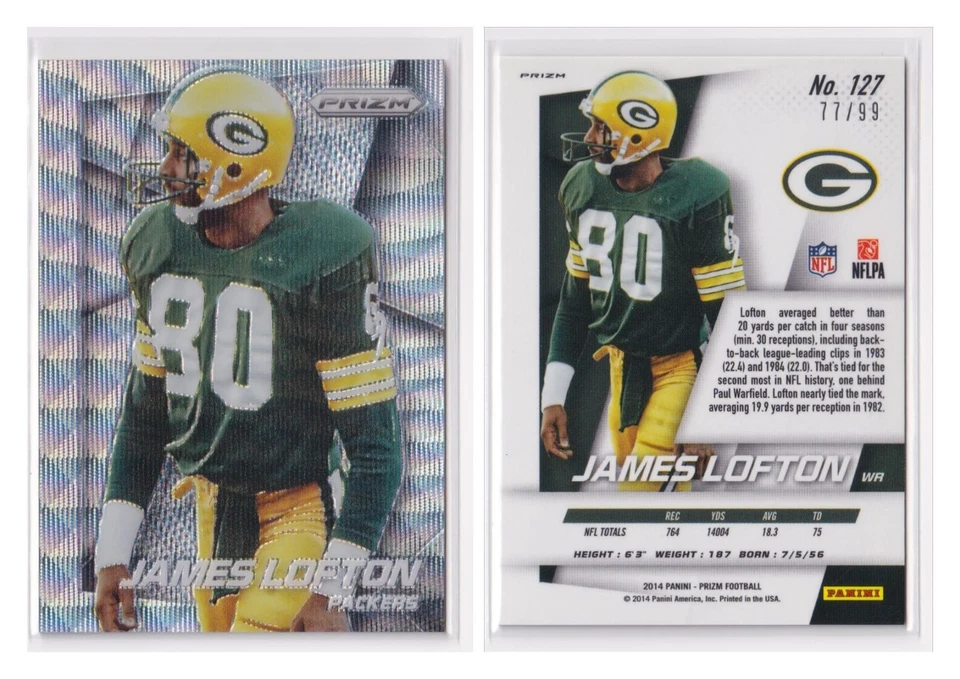 2014 Panini Prizm James Lofton Light Blue Wave /99 #127 Green Bay Packers HOF - Image 3 of 3