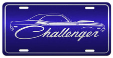 Laser etched Challenger TA on candy blue brushed silver aluminum license plate