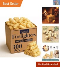 Eco Natural Wood Wool Firelighters - Box of 300 High Performance Fire Lighters 0.09 per lighter