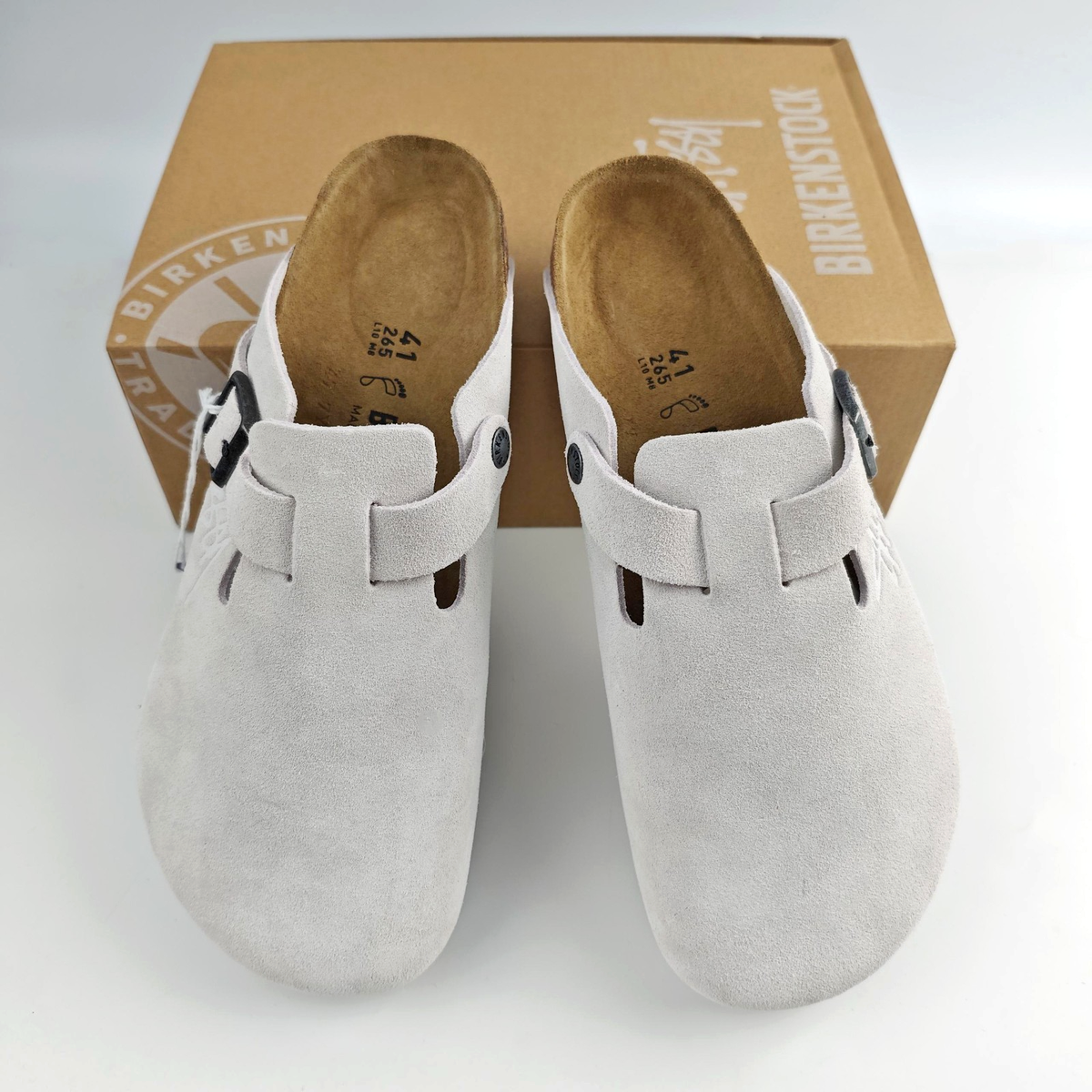 Birkenstock Boston X Stussy Suede Footbed Clog White Women's and