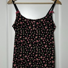 Betsey Johnson Intimates Black Rose Floral Bow Strap Cami Top Romantic Style