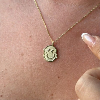 Smiley Gesicht Halskette 14k Gold oder 925 Silber Handarbeit Happy Face Anhänger Positiv