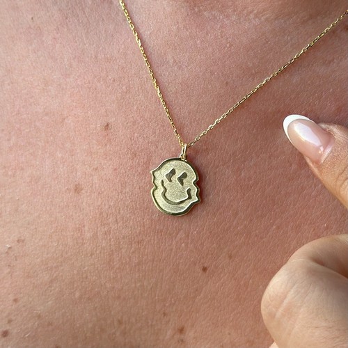 Smiley Face Necklace 14k Gold or 925 Silver Handmade Happy Face Pendant Positive