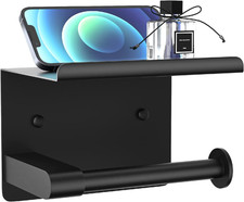 Matte Black Toilet Paper Holder with Shelf, Fits Mega Rolls, Rustproof Stainless