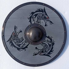 36'' Medieval Viking Round Shield Armor Larp Warrior Wood Steel Halloween