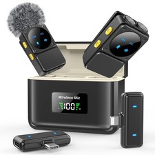 Dual Receivers Mini Microphone for iPhone, iPad, Android, Wireless Lavalier M...