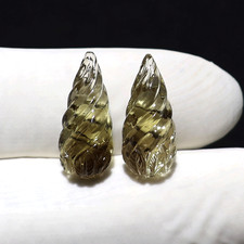 Paire de quartz sculpté bio citron naturel 15,3 ct • coupe flamme en spirale ...