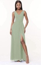 Azazie Karina Bridesmaid Dress Formal Size 8 Dusty Sage NWT Chiffon V Neck Gown